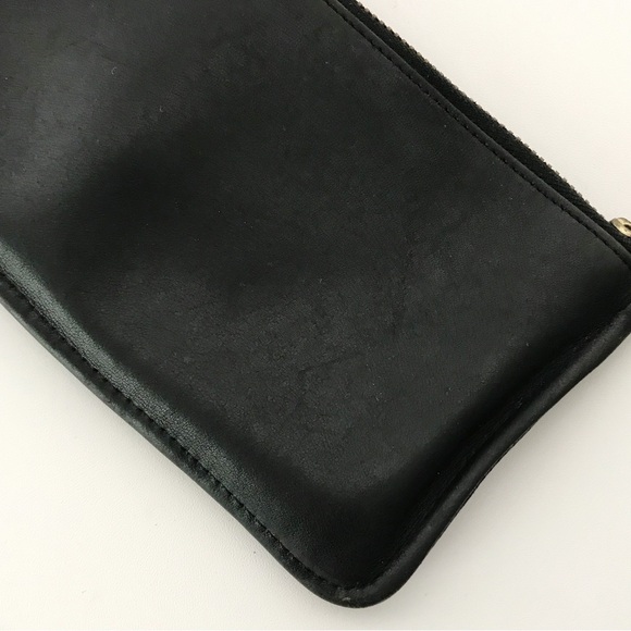 Vintage 80s COACH 7170 Black Leather Stripe Lining Skinny Case Wallet Zip Pouch - Picture 11 of 16